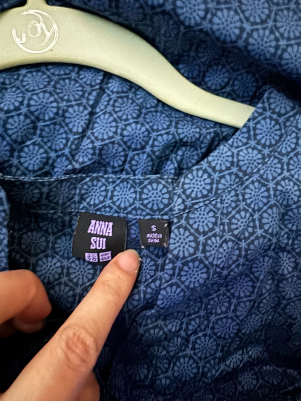 Anna Sui x Uniqlo Blue Boho Midi Dress Small Cotton Peasant Cottagecore - Picture 4 of 8